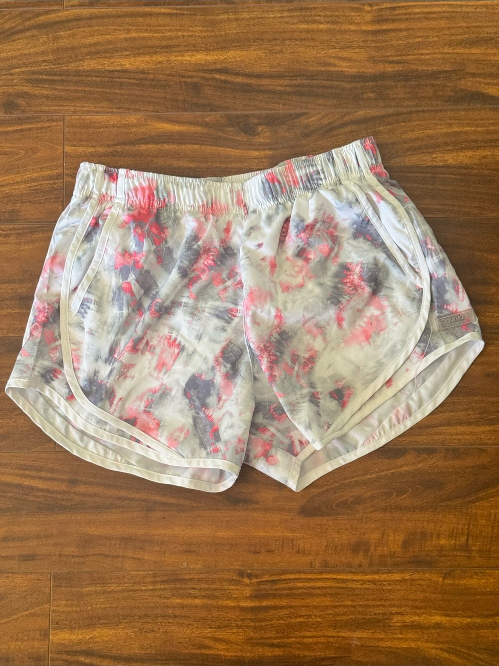 Calvin Klein White Tie-Dye Athletic Shorts with Pink and Gray
